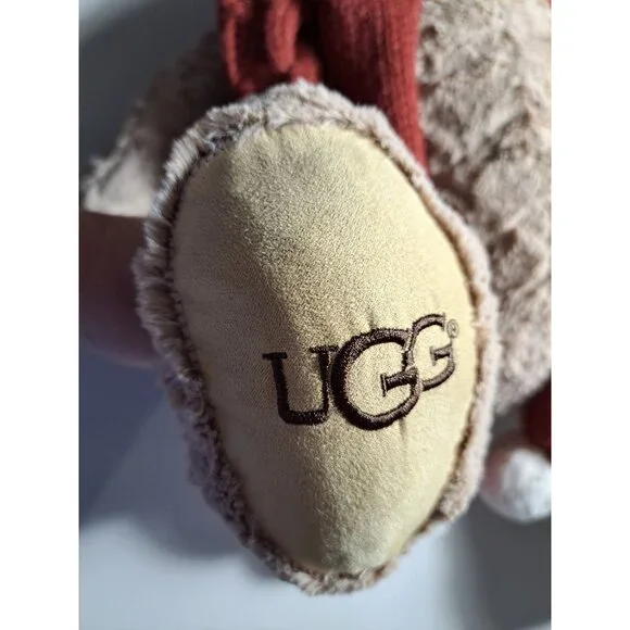 Large UGG Oatmeal Sunny Plush Teddy Bear Red Cable Knit Scarf 16" Toy Stuffed - Picture 3 of 12